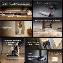 Вертикальный моющий пылесос Dreame G12 Wet and Dry Vacuum HHR32A (евровилка, черный)
