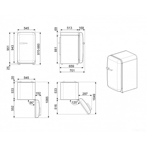 Однокамерный холодильник Smeg FAB10RDSN5