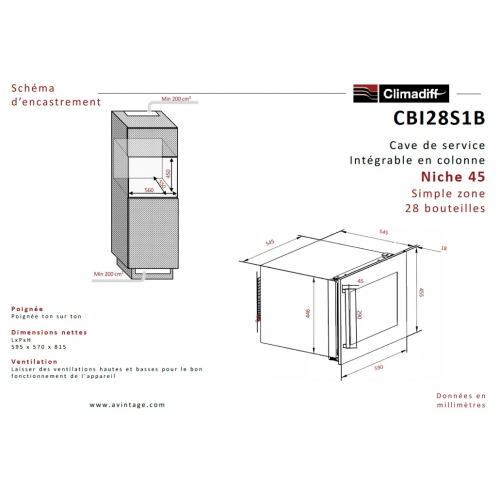 Винный шкаф Climadiff CBI28S1B