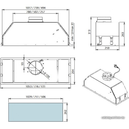 Вытяжка Falmec Gruppo Incasso Design 105 800 м3/ч (нержавеющая сталь)