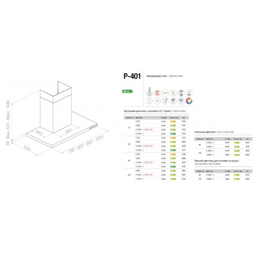 Вытяжка Pando P-401/120 IX 1250 ECO SEC 008184