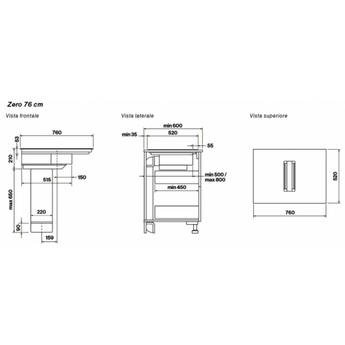 Варочная панель Falmec ZERO 76 VETRO NERO CUZQ76.05P8#ZZZN460F