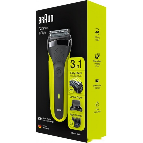 Электробритва мужская Braun Series 3 Shave&Style 300BT (зеленый)