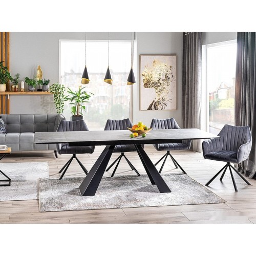 Кухонный стол Signal Salvadore Ceramic 160/240x90 (серый мрамор/черный матовый)