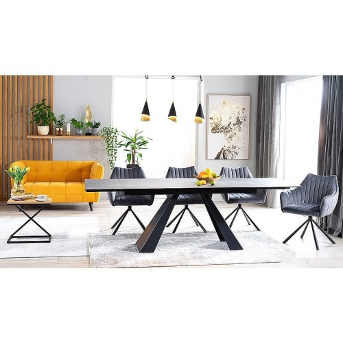 Кухонный стол Signal Salvadore Ceramic 160/240x90 (серый мрамор/черный матовый)