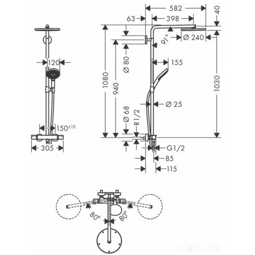 Душевая система Hansgrohe Raindance Select S 27633670 (матовый черный)