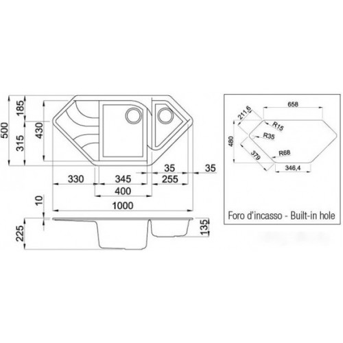 Кухонная мойка Elleci Ego Corner M73 Titanium