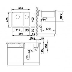 Кухонная мойка Blanco ROTAN 340/160-U SILGRANIT антрацит