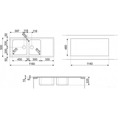 Кухонная мойка Smeg LGR116-2