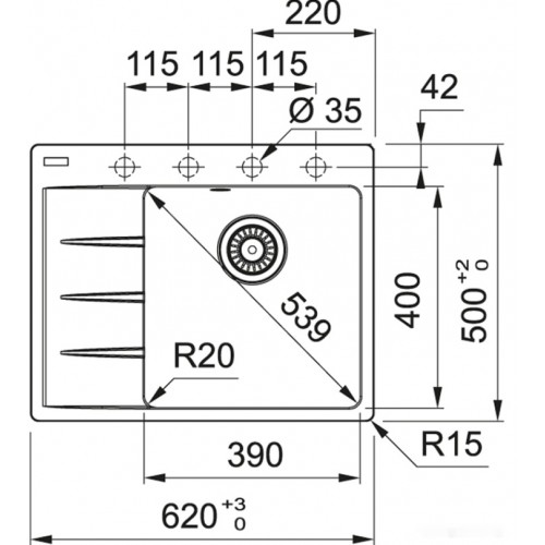 Кухонная мойка Franke Centro CNG 611/211-62 TL (оникс, правая)