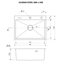 Кухонная мойка Ulgran Steel 600 x 450 брашированная сталь