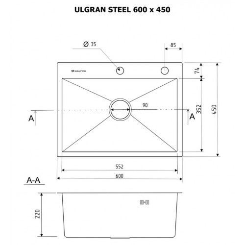 Кухонная мойка Ulgran STEEL 600x450