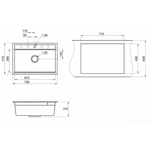 Кухонная мойка Granula KS-7301 (алюминиум)