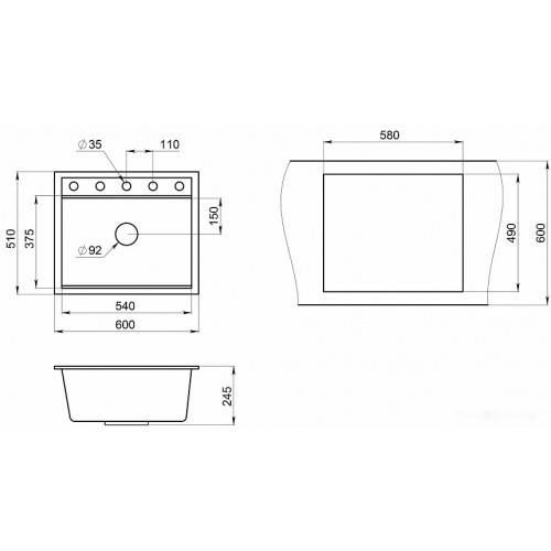 Кухонная мойка Granula KS-6003 (алюминиум)