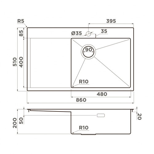 Кухонная мойка Omoikiri Akisame 86-GB-R Side (графит)