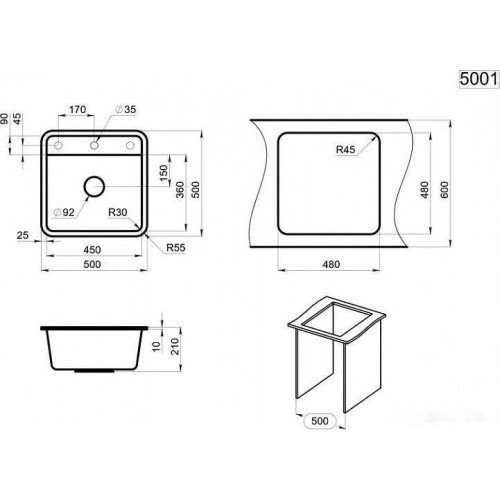 Кухонная мойка Granula 5001 (базальт)