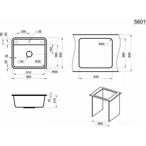 Кухонная мойка Granula 5601 (черный)