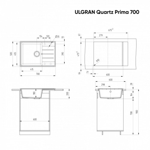 Кухонная мойка Ulgran Quartz Prima 700-01 (жасмин)