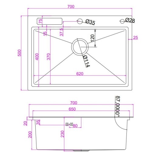 Кухонная мойка Zepein D7050HD Professional PVD (Графит)