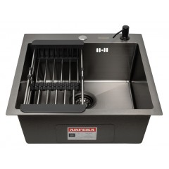 Кухонная мойка ARFEKA ECO AR 600*500, коландер, дозатор BLACK +CL AR+DS AR