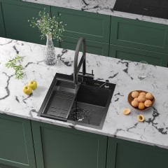 Кухонная мойка Roxen Snake 560220-50-BS (с коландером и дозатором)