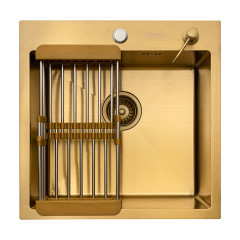 Кухонная мойка ARFEKA ECO AR 500*500, коландер, дозатор GOLD CL AR+DS AR