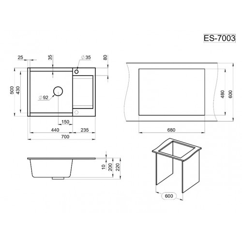 Кухонная мойка Granula ES-7003 (турмалин)