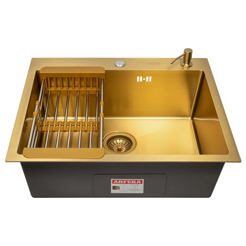 Кухонная мойка ARFEKA ECO AR 600*500, коландер, дозатор GOLD