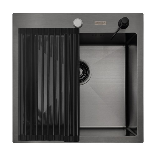 Кухонная мойка ARFEKA ECO AR 500*500, роллер-мат, дозатор BLACK +RM AR+DS AR