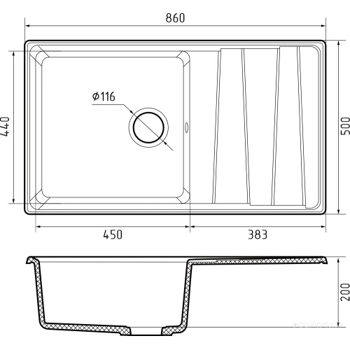 Кухонная мойка GranFest GF-LV-860L кашемир