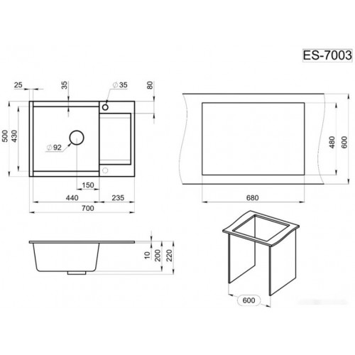 Кухонная мойка Granula ES-7003 (базальт)