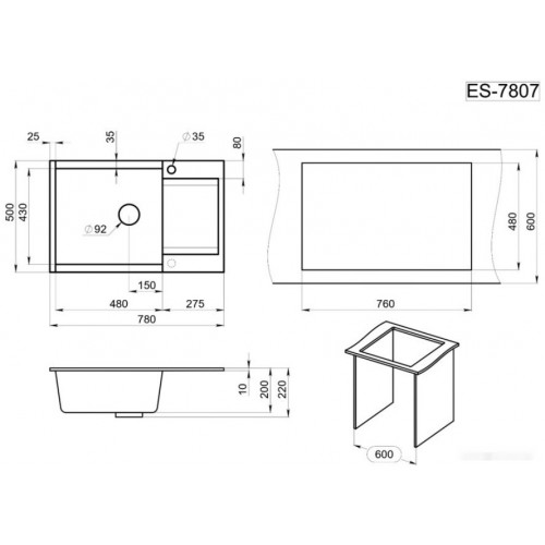 Кухонная мойка Granula ES-7807 (черный)