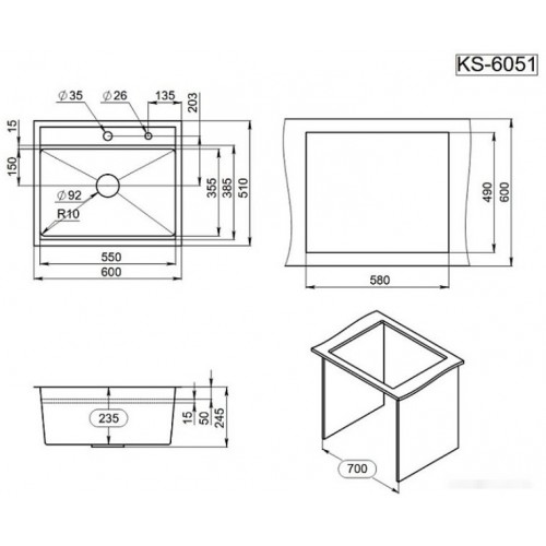 Кухонная мойка Granula KS-6051 (черный матовый)