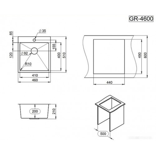 Кухонная мойка Granula GR-4600 (графит матовый)