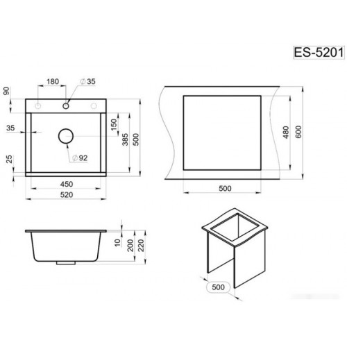 Кухонная мойка Granula ES-5201 (базальт)