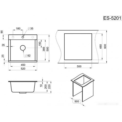 Кухонная мойка Granula ES-5201 (шварц)