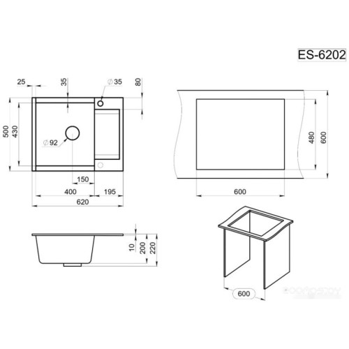Кухонная мойка Granula ES-6202 (турмалин)