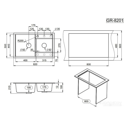 Кухонная мойка Granula GR-8201 (турмалин)