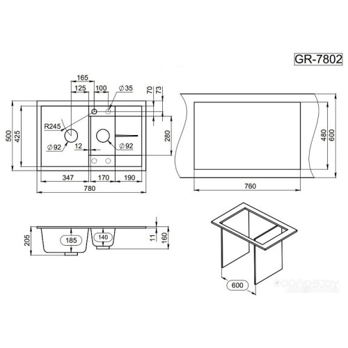 Кухонная мойка Granula GR-7802 (турмалин)