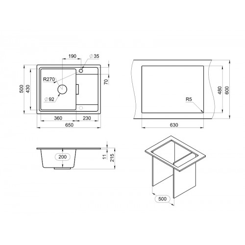 Кухонная мойка Granula GR-6503 (турмалин)