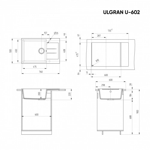 Кухонная мойка Ulgran U-602 (310 серый)