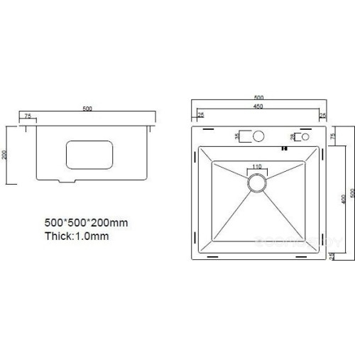 Кухонная мойка ARFEKA ECO AR 500*500 SATIN DECOR