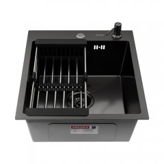 Кухонная мойка ARFEKA ECO AR 450*500, коландер, дозатор BLACK DECOR +CL AR+DS AR