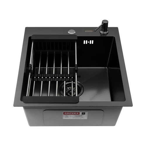 Кухонная мойка ARFEKA ECO AR 450*500, коландер, дозатор BLACK DECOR +CL AR+DS AR