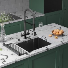 Кухонная мойка Roxen Uno 560210-54B под столешницу оружейная сталь (ролл-мат, дозатор, сифон)