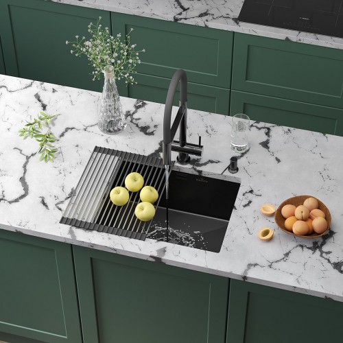 Кухонная мойка Roxen Uno 560210-54B под столешницу оружейная сталь (ролл-мат, дозатор, сифон)