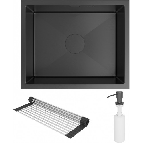 Кухонная мойка Roxen Uno 560210-54B под столешницу оружейная сталь (ролл-мат, дозатор, сифон)