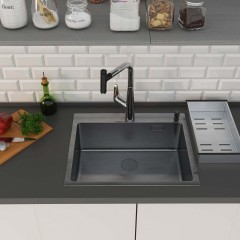 Кухонная мойка Roxen Simple 560220-55B PVD оружейная сталь(с коландером и дозатором)