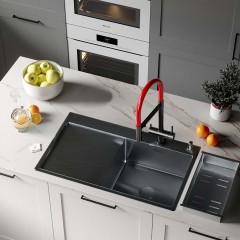 Кухонная мойка Roxen Vespa 560230-70RB PVD оружейная сталь (с коландером и дозатором)