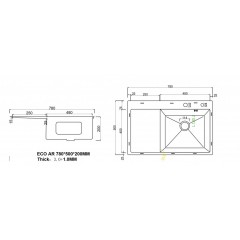 Кухонная мойка ARFEKA ECO AR 780*500 R BLACK PVD NANO